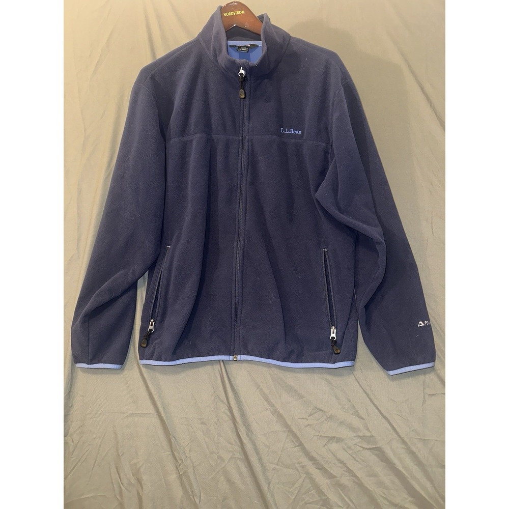 L.L. Bean Polartec Fleece Navy Blue Full Zip Outdoor Hiking Jacket Mens Sz Large